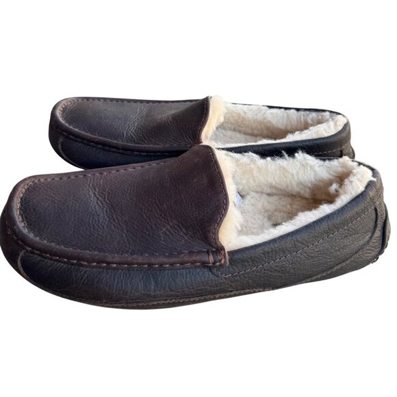UGG Mens Shearling Lined Leather Slippers Size 9 UK 8 EU 42 - Picture 11 of 13